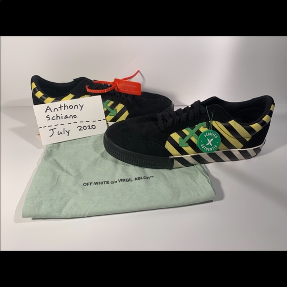 yellow and black off white shoes